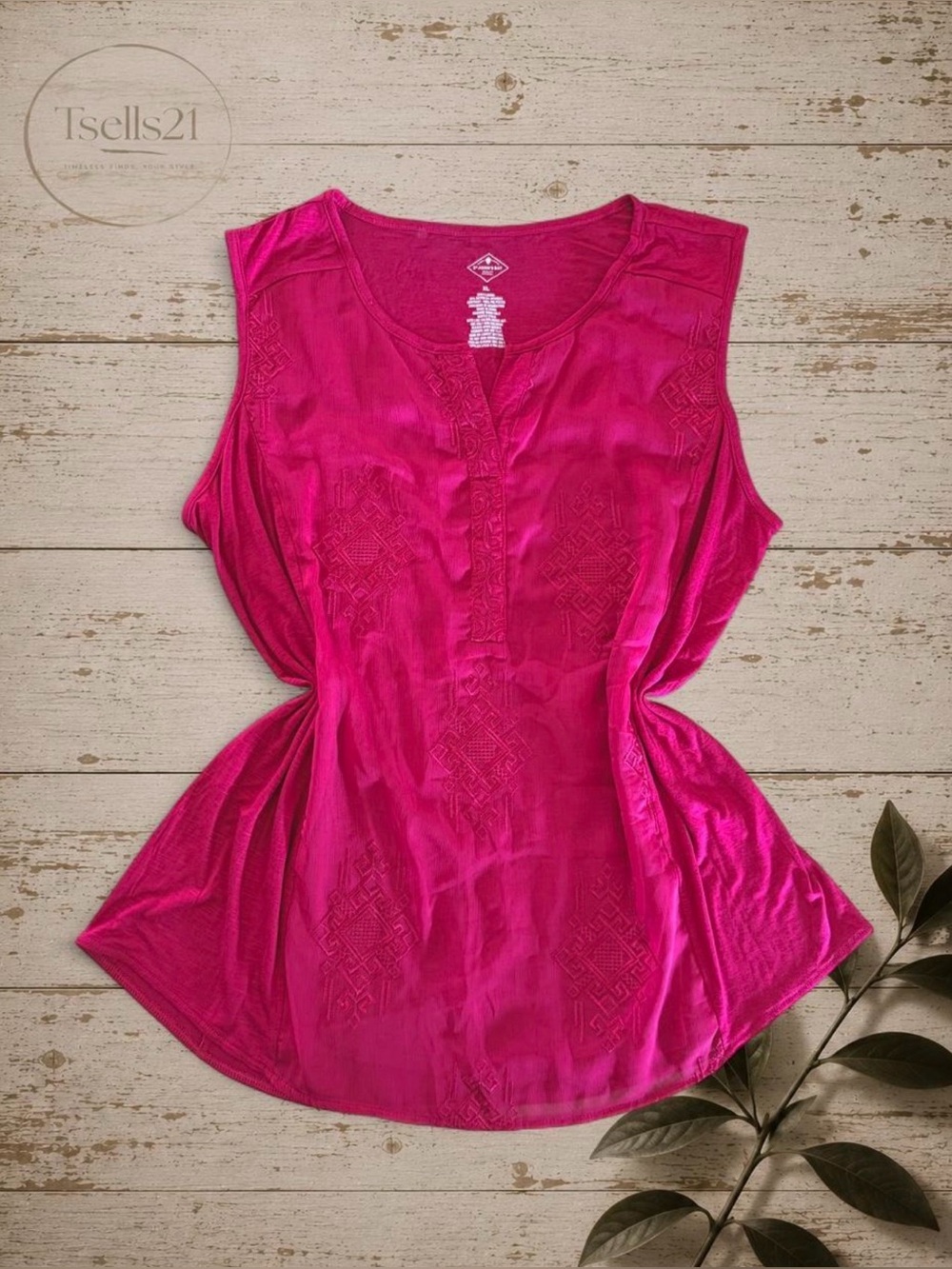St. John’s Bay Fuchsia Pink Embroidered Tank Top Tunic - Size XL